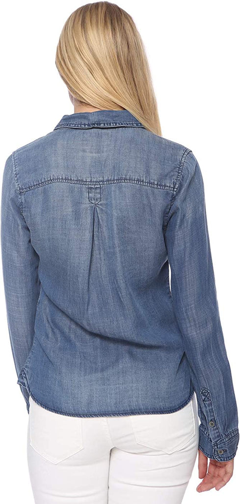 Women's Denim Shirt Button down Blue Jean Tencel Long Sleeve Western Blouse Top