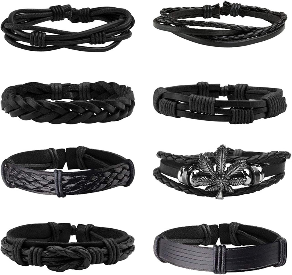 6-12PCS Braided Faux Leather Bracelet  for Men 