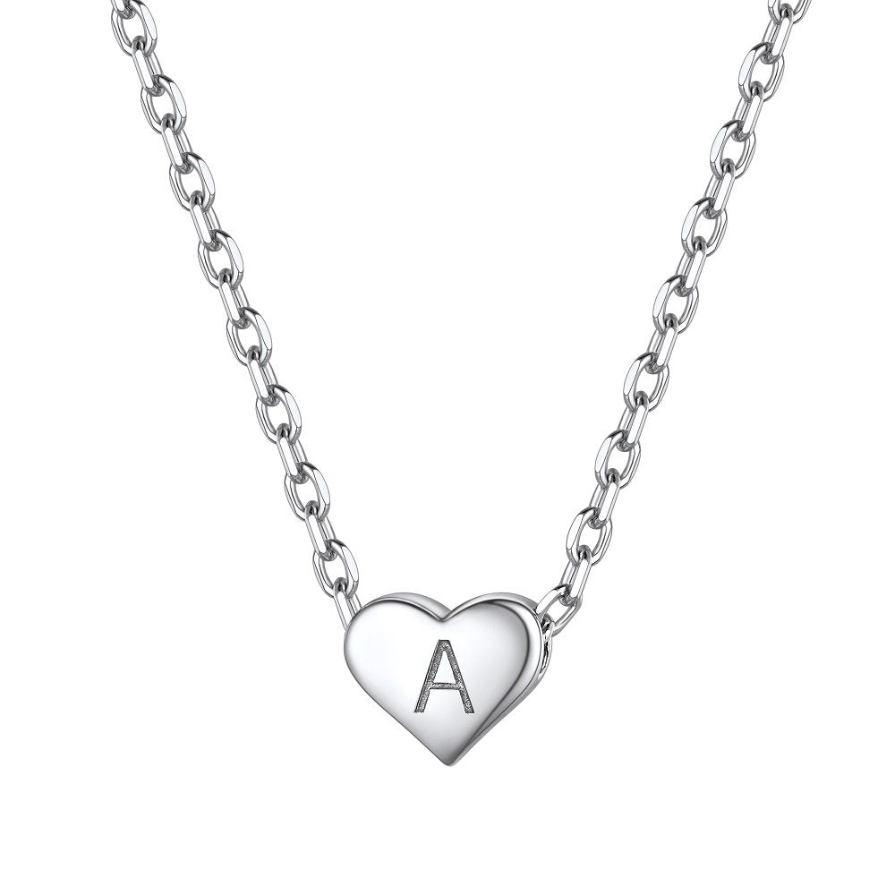 Tiny Heart Initial Necklace Alphabet a Dainty Letter Heart Pendant Choker 925 Sterling Silver