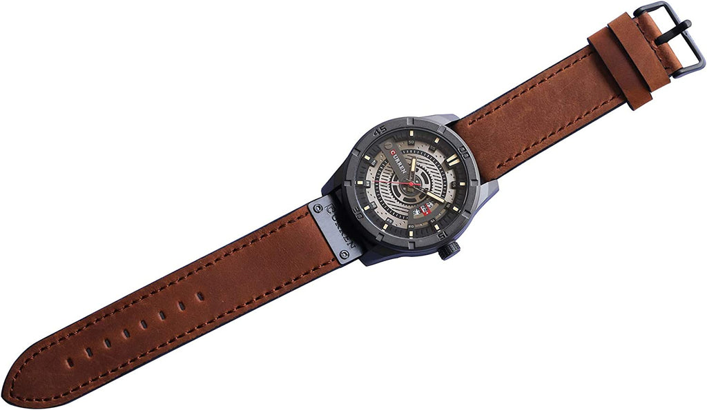 Men's Leather Strap Watch - Stainless Steel Waterproof Date Analog Quartz Watch