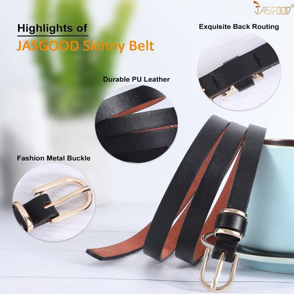 Set of 4 Women's Skinny Leather Belt for Jeans with Gold Alloy Buckle