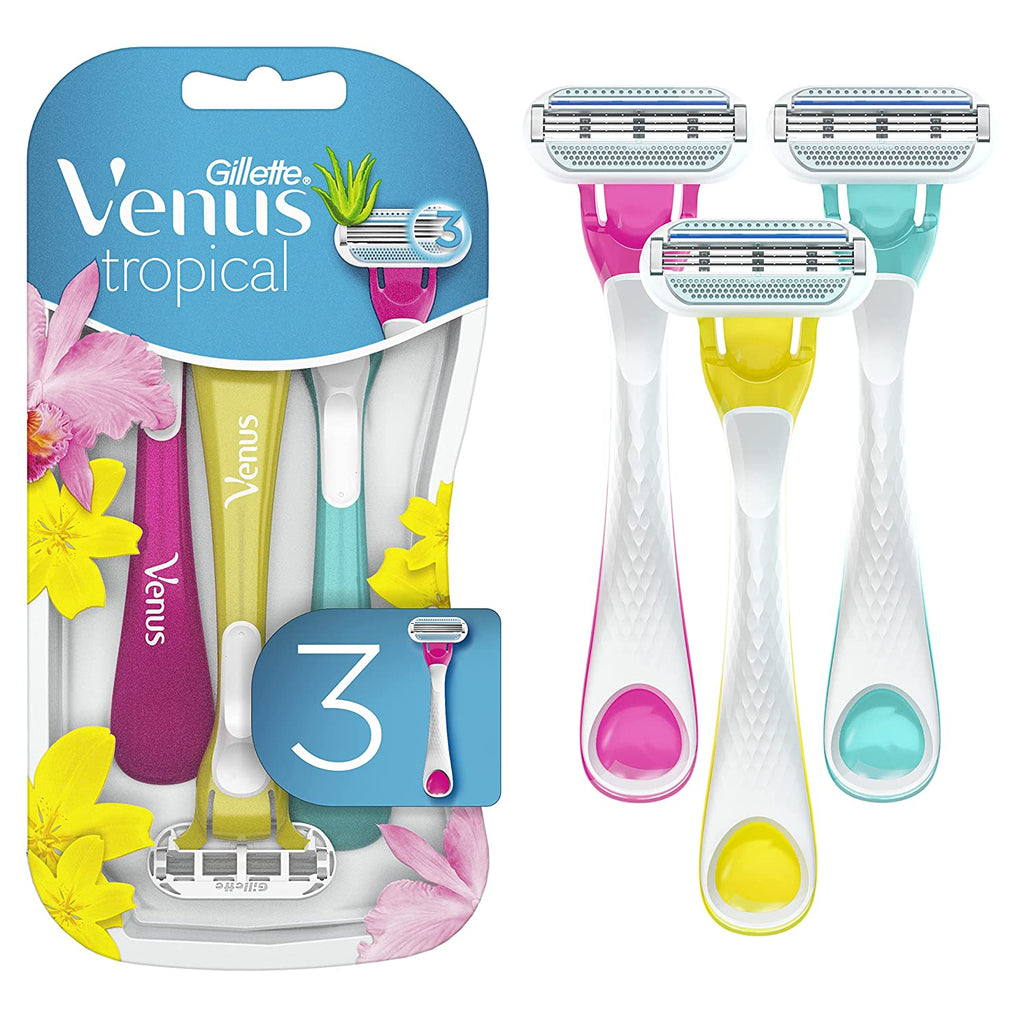 Gillette Venus Tropical Disposable Razors for Women, 3 Count, Designed for a Smooth Shave, Tropical Fragrance Scented Handles