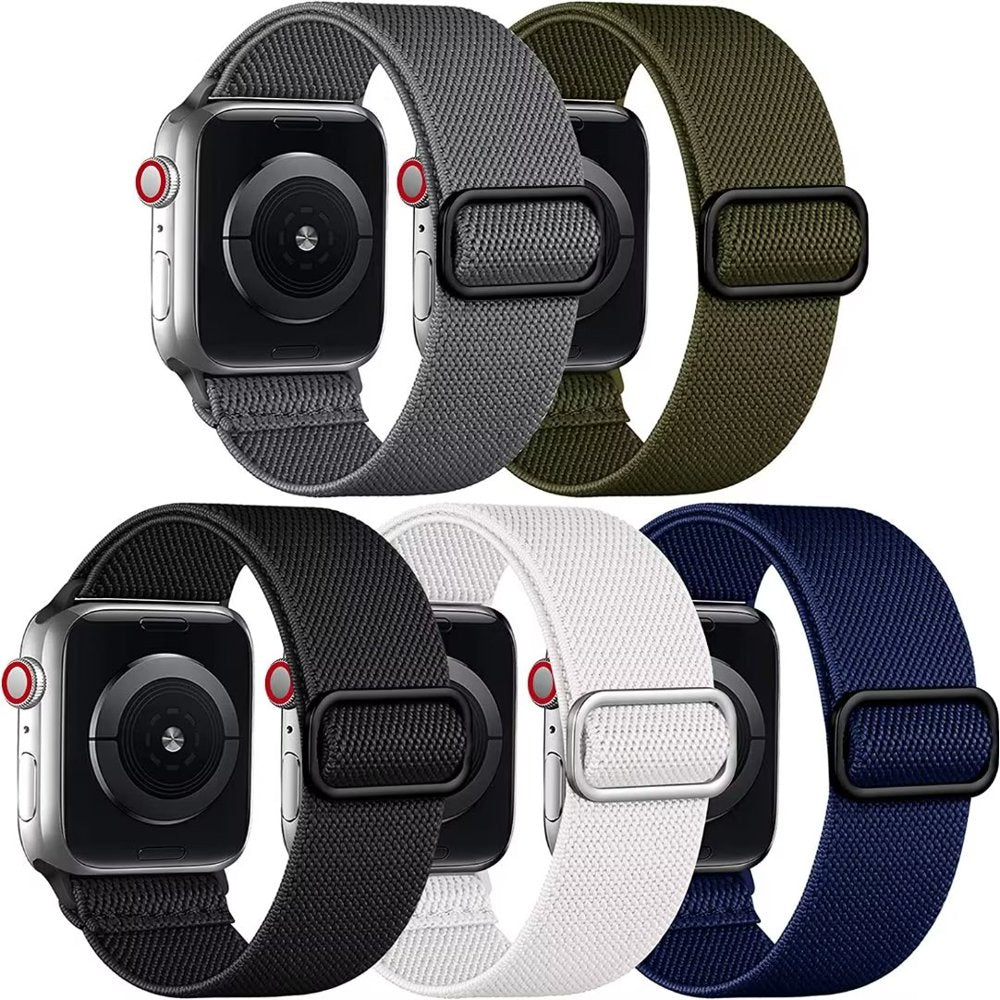 5 Pack Compatible with Apple Watch Band 49Mm 40Mm 45Mm 41Mm 44Mm 38Mm 42Mm for Women Men, Soft Nylon Elastic Braided Strap for Iwatch Ultra SE Series 8/7/6/5/4/3/2/1