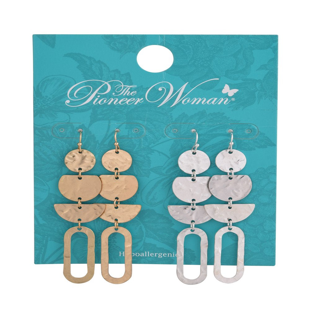  Women's Jewelry, Soft Silver-Tone and Soft Gold-Tone Metal Drop Duo Earring Set