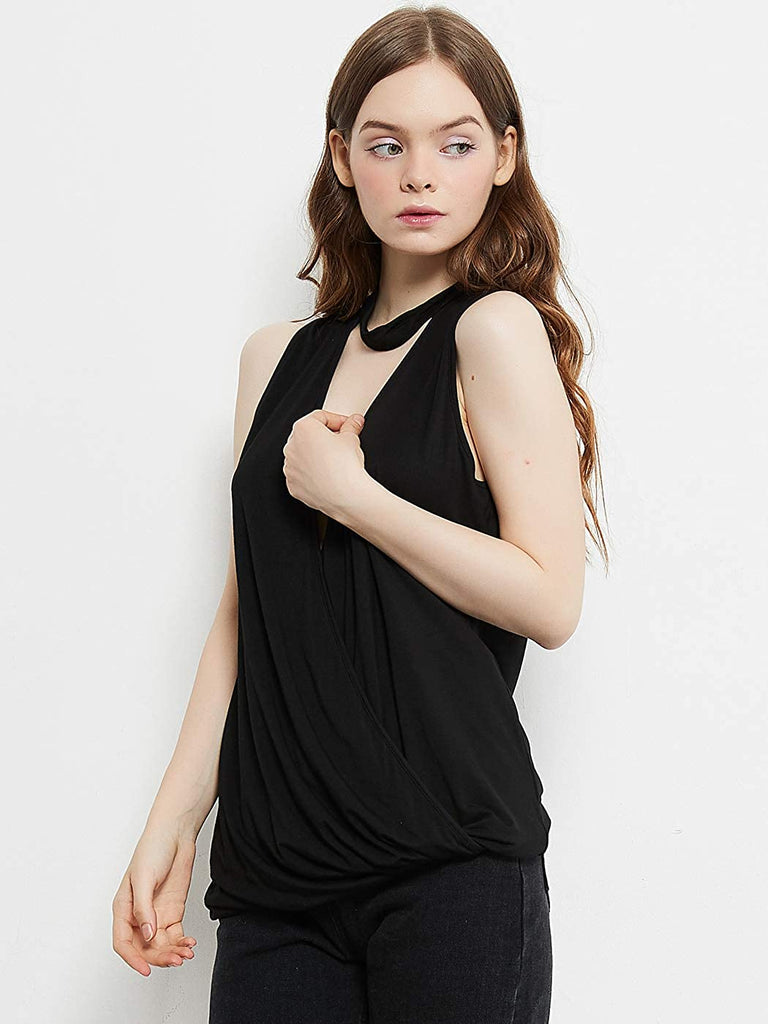 Women's Sleeveless Front Keyhole V Neck Vest Shirt Blouse Tank Top