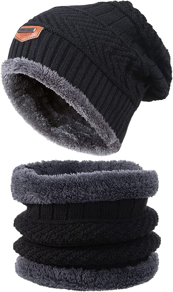 2 Piece Set Beanie Hat & Neck Scarf - Warm Thick Cable Knitted 