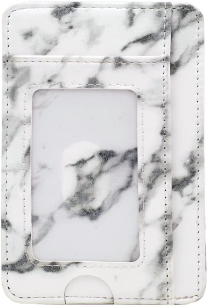  Slim Minimalist RFID Leather Wallets,Thin Front Pocket Wallet,Credit & ID Card Holder for Men & Women(White Marble)