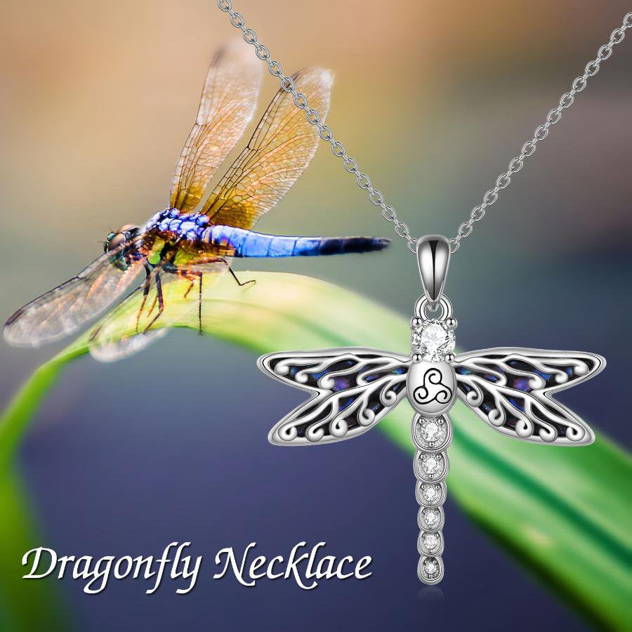 Dragonfly Necklace Sterling Silver Triskele Celtic Dragonfly Gifts Abalone Shell Jewelry for Women Girls