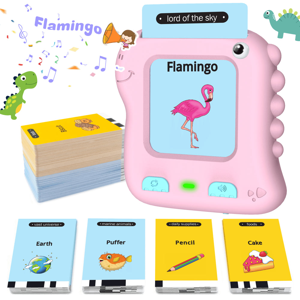 Talking Flash Cards Educational Games for Toddlers, Preschool Learning Toys for 2 3 4 5 6 Years Old Kids, Dinosaur Baby Toy for Boys Girls, Pink