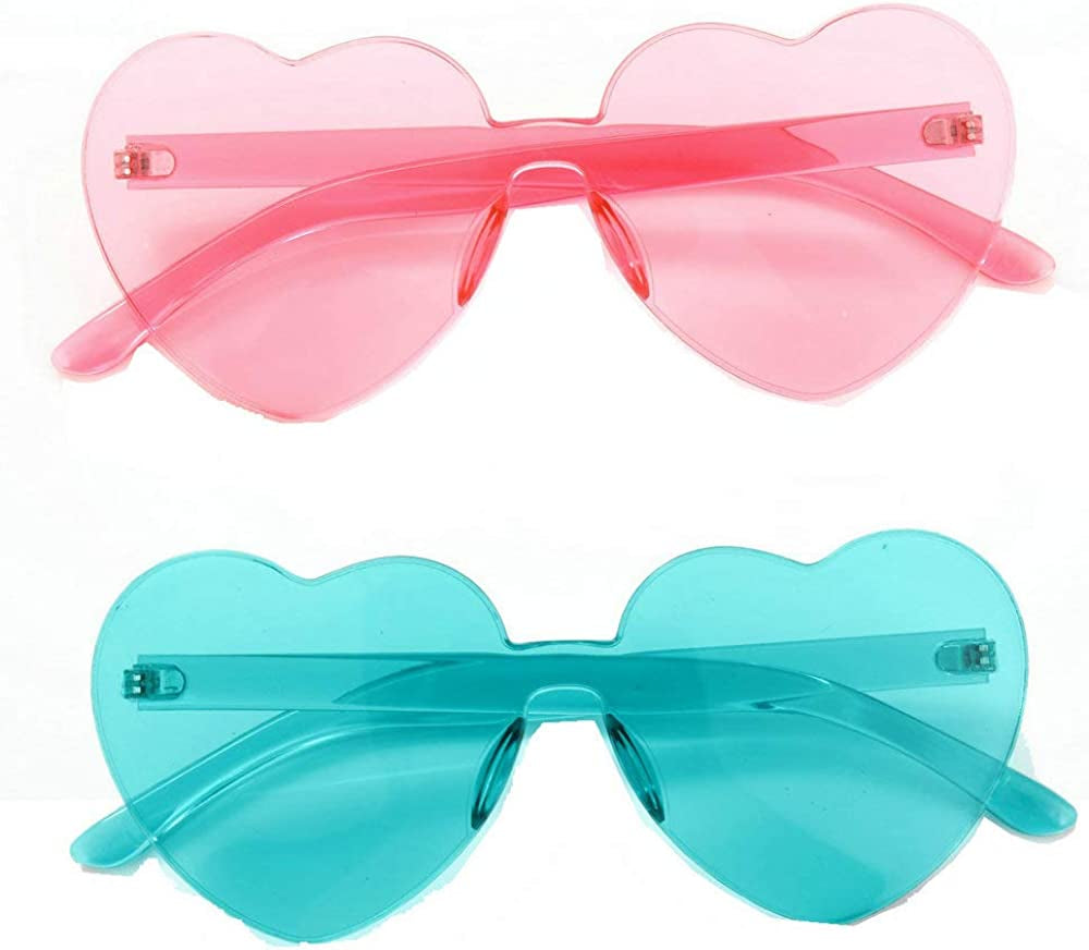  Heart Oversized Rimless Sunglasses One Piece Heart Shape Eyewear Colored Sunglasses for Women