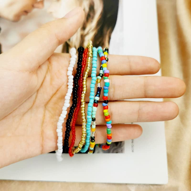 7pcs Boho Handmade Multicolor Elastic Beaded Bracelets 
