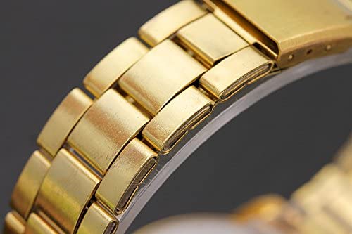 JewelryWe Luxury Mens Dress Watch, Stainless Steel Bling Rhinestones Accented Quartz Wrist Watches - Gold, for Valentine’s Day