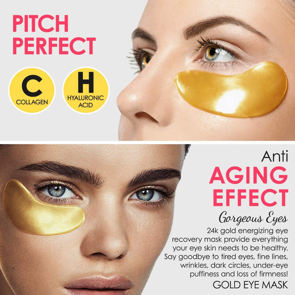  Under Eye Collagen Patches, 24K GOLD ANTI-AGING MASK, Pads For Puffy Eyes & Bags, Dark Circles and Wrinkles, With Hyaluronic Acid, Hydrogel, Deep Moisturizing Improves Elasticity, 30 PAIRS