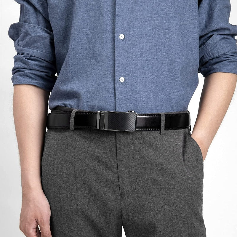 Men’s Leather Ratchet Dress Slide Belt with Adjustable Click Buckle