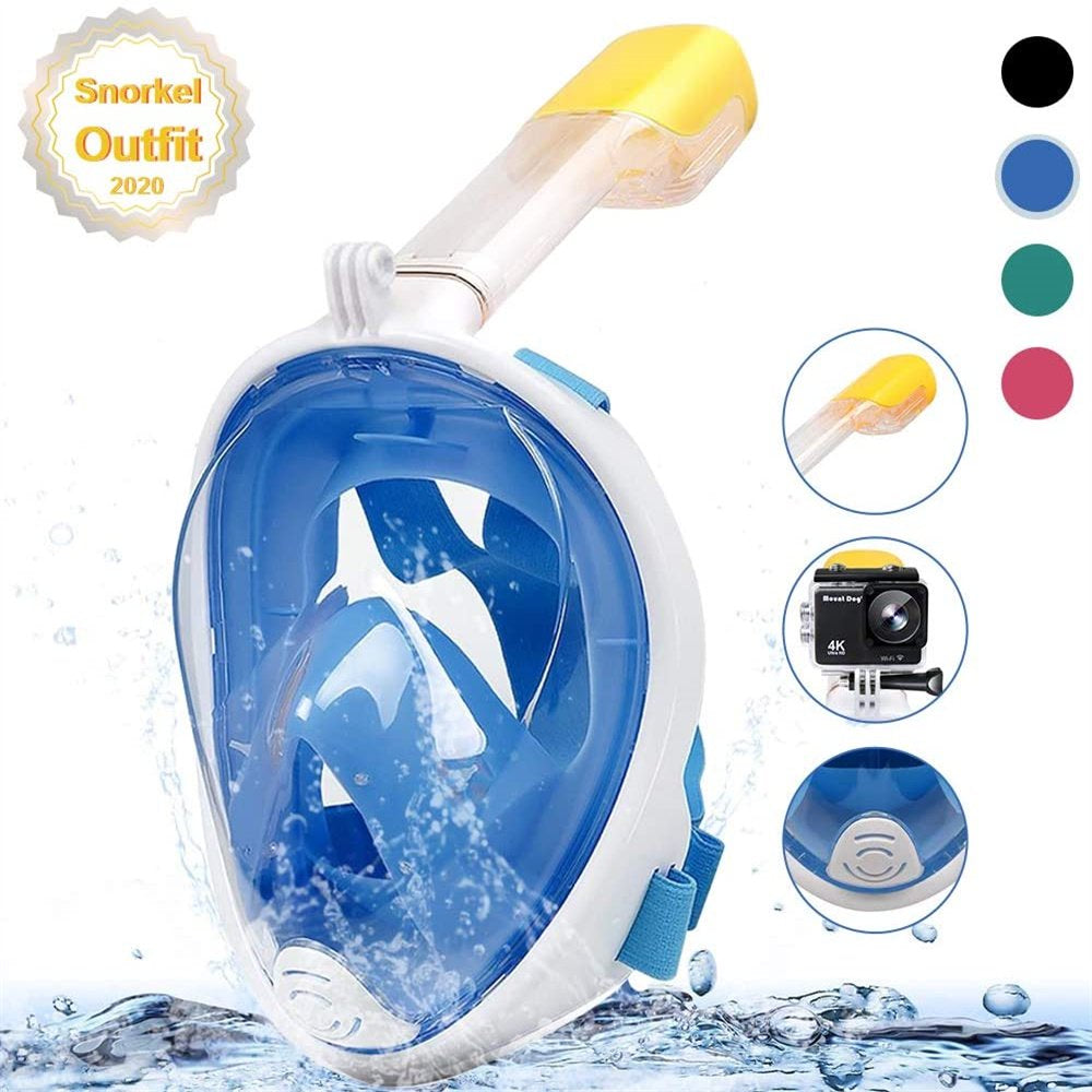 Snorkel Mask Full Face with Panoramic View and Action Camera Mount - Anti-Fog and Anti-Leak Design