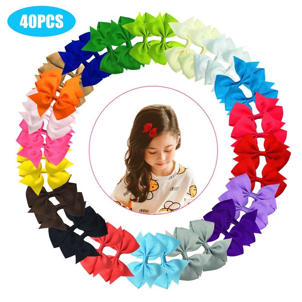 40Pcs 4'' Hair Bows Clips,  Grosgrain Ribbon Hair Alligator Clips with 20 Solid Colors for Little Girls