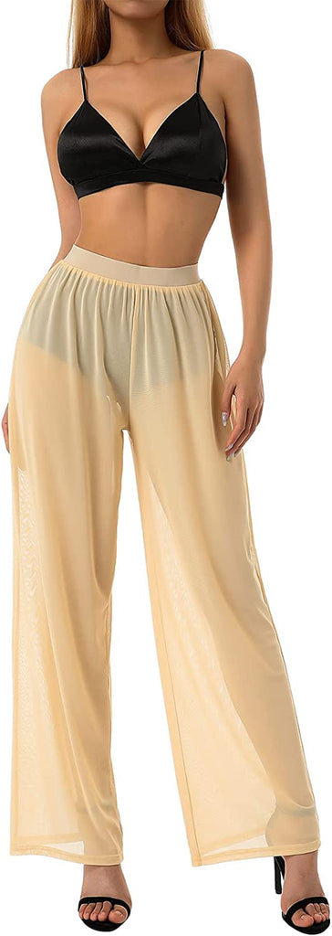  Women's Perspective Sheer Mesh Pants Swimsuit Bikini Bottom Cover ups Pants