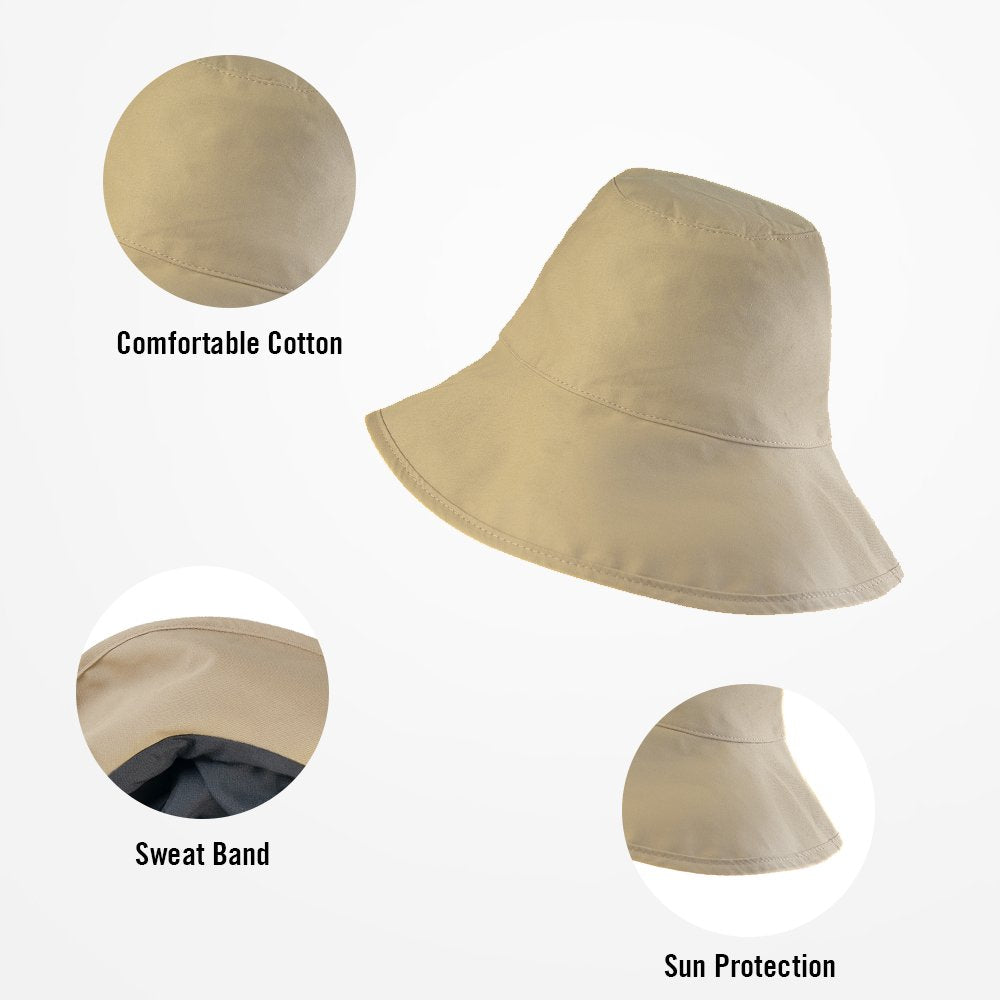 Bucket Hat, Summer Travel Beach Sun Hat, Bucket Hat for Women Men Cotton Unisex Foldable Fisherman Hat Outdoor Cap, Khaki