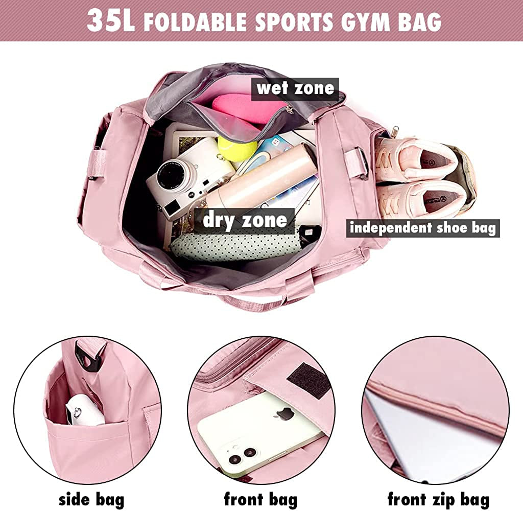 Travel Duffel Bags Gym Tote Bag,Travel Weekender Overnight Bags for Women Carry On Bags for Airplanes,Travel Tote Bags with Trolley Sleeve Wet Pocket,Expandable Travel Duffle Bag Personal Item