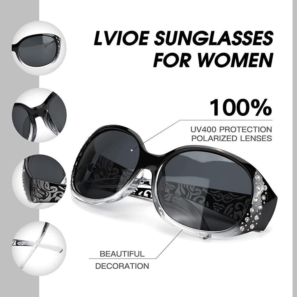 Polarized Sunglasses for Women, Rhinestone Wrap Around Sunglasses with UV Protection Lens LS008