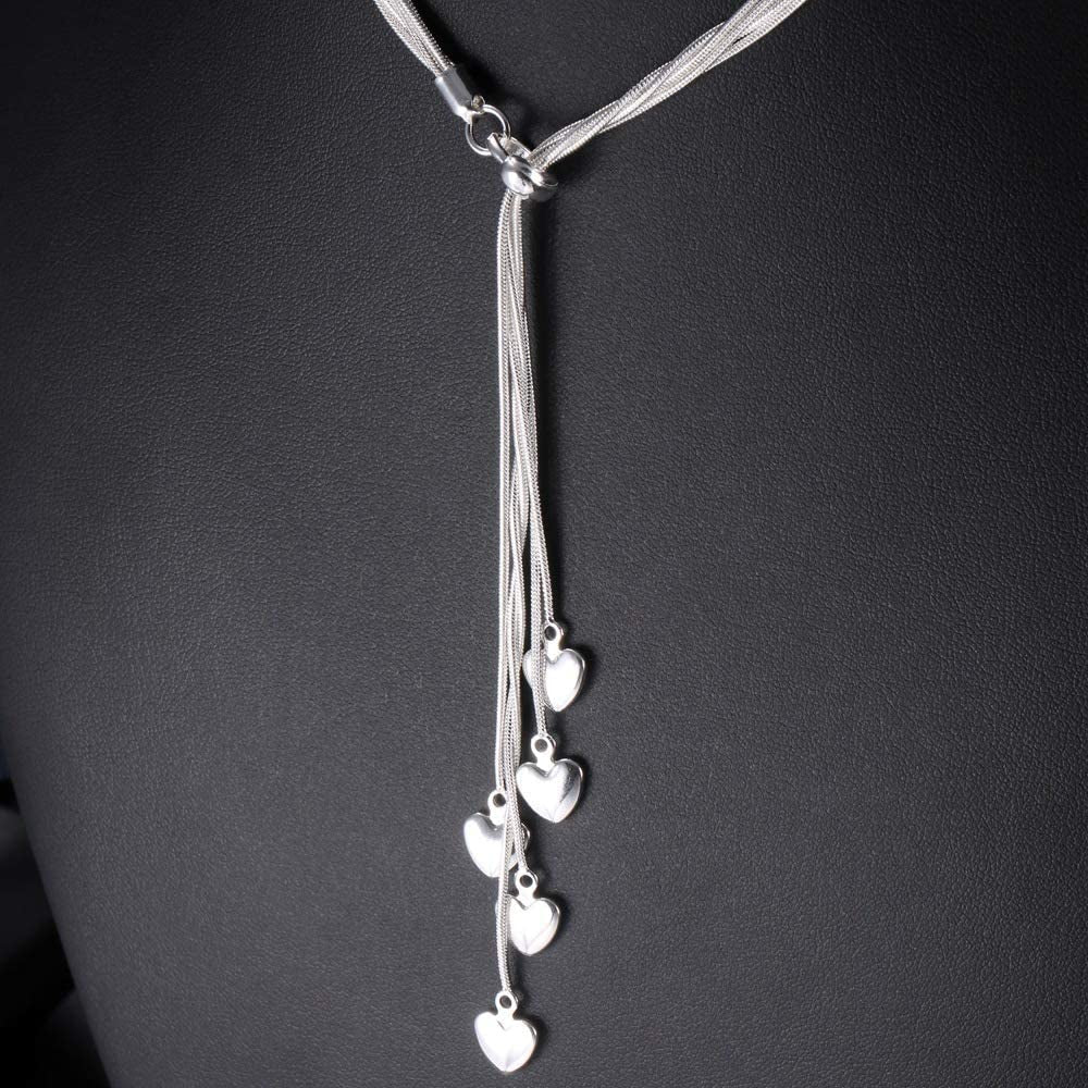 925 Sterling Silver Five-line Chain with Five-Heart Necklace