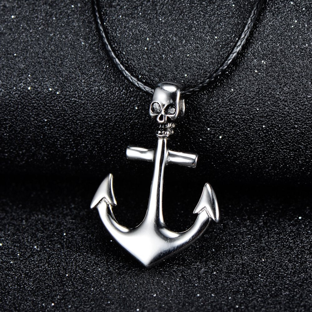 Skull Necklace Anchor Pendant Necklaces 925 Sterling Silver for Mens Women Unisex Hypoallergenic 18K White Gold Plated Fashion Jewelry Festival Gifts for Son Daughter