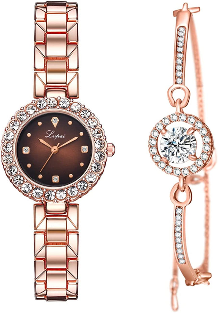 2 Piece Ladies Watch Set with Matching Crystal Bracelet 