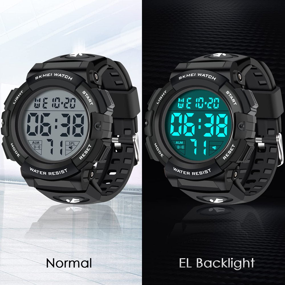 Men's Sports Classic Watch with Stopwatch, Large Dial, Electronic LED Backlight & Large Numbers