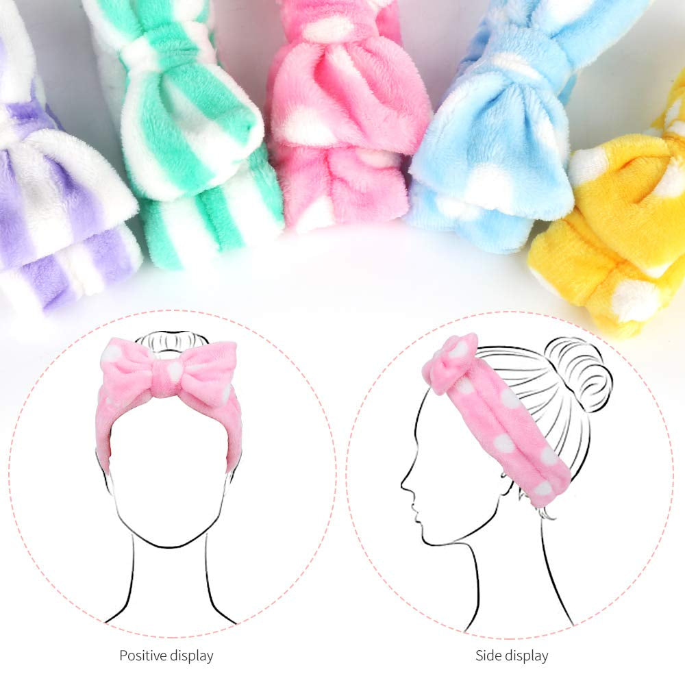 Bow HeadBands, Women Headbands for Makeup Cosmetic Facial Shower Spa Elastic Hair Band Hairlace Headband for Baby girls Yellow Blue Green Purple Pink, 5pcs