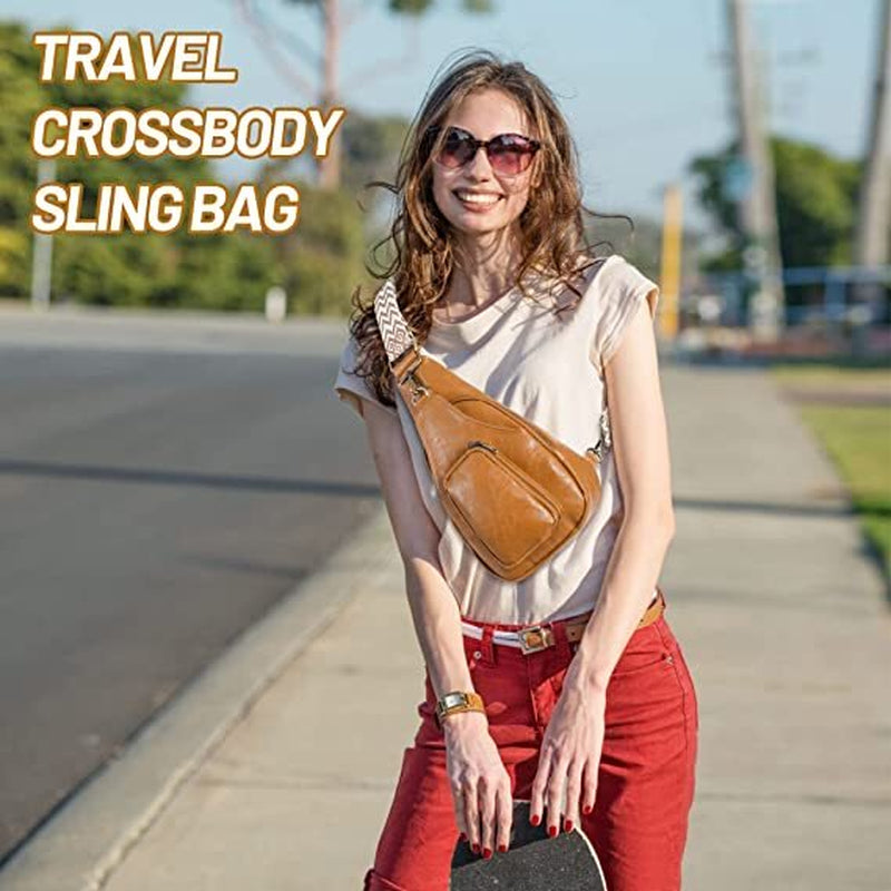 Sling Bag for Women PU Leather Sling Bag Small Crossbody Sling Backpack Multipurpose Chest Bag for Women Cycling