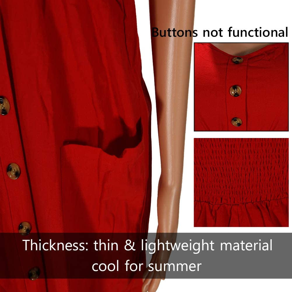  Women's Summer Dresses, Floral Boho Spaghetti Strap Button Down Swing Midi Beach Dress with Pockets