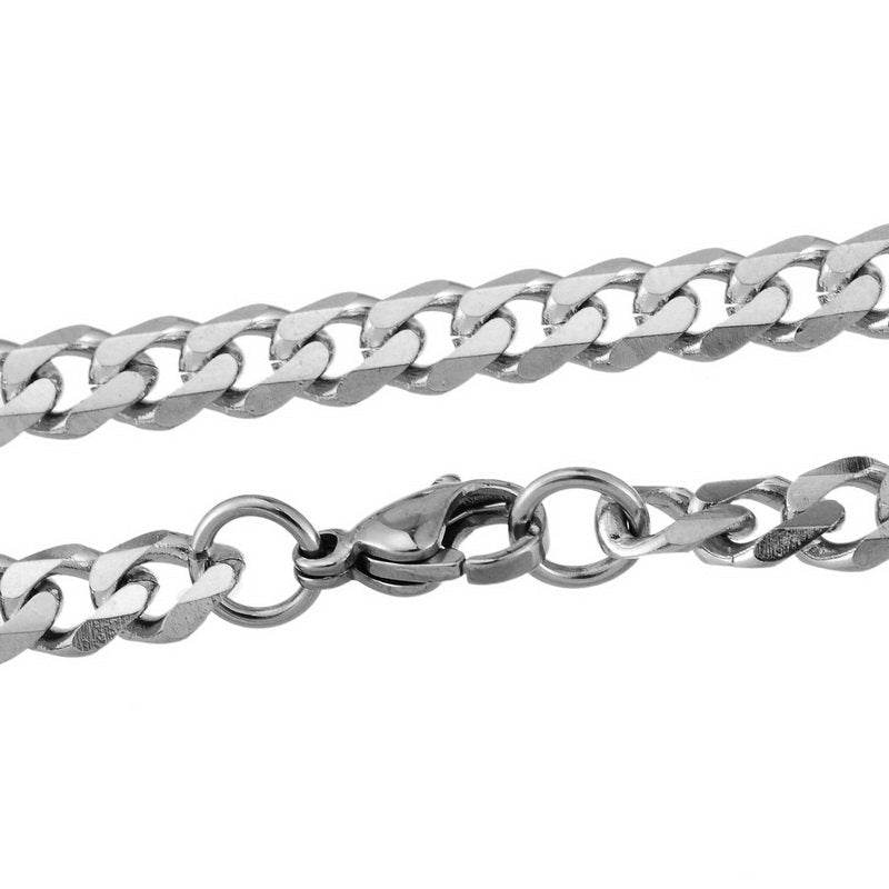20" Stainless Steel Silver Carved Curb Chain Necklace  5.5Mm Wide-1