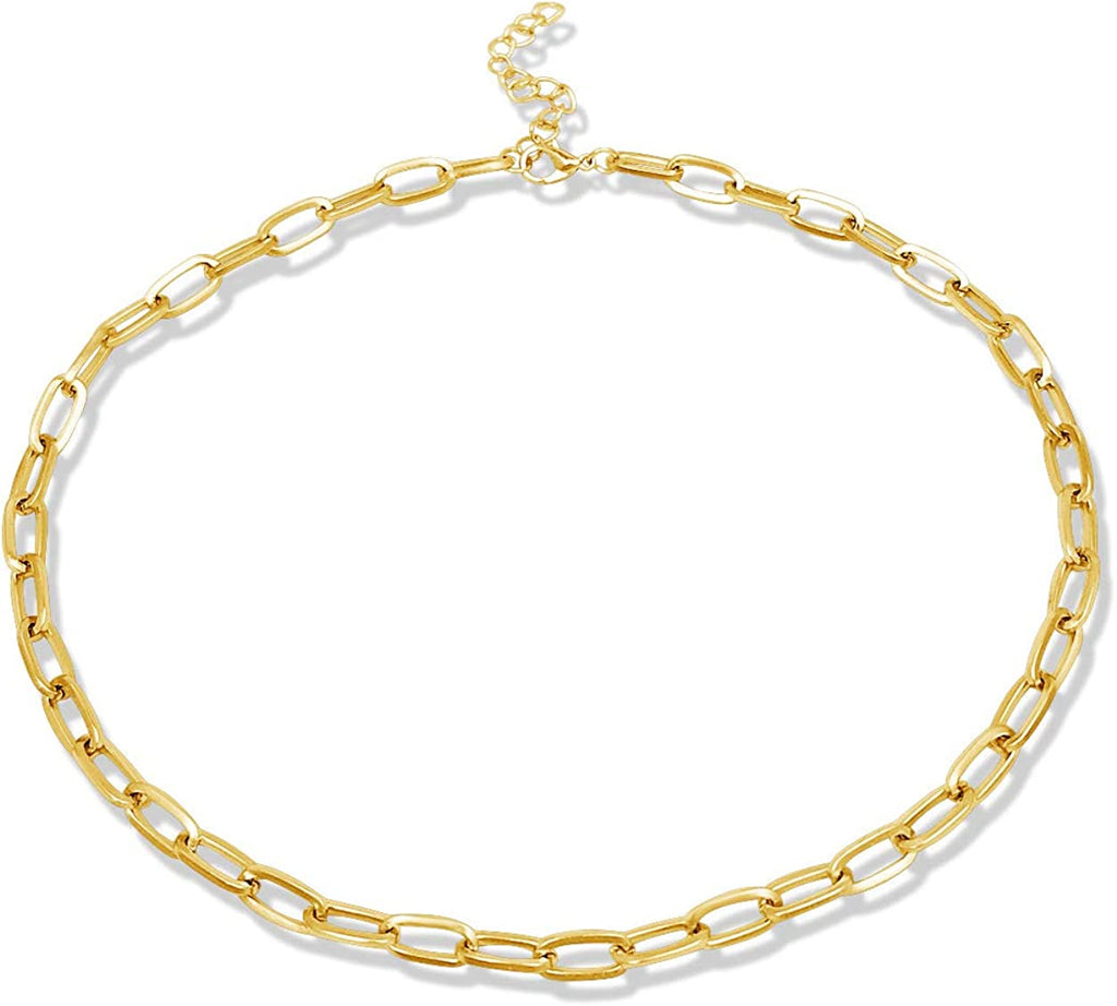 14K Gold Plated Paperclip Alloy Link Chain Choker Necklace and Bracelet Set
