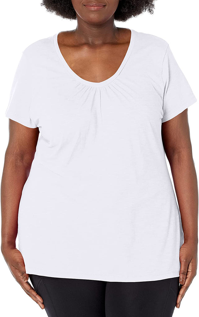 Just My Size Women's Short Sleeve Shirred V-Neck Tee
