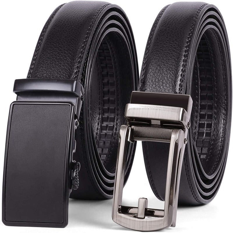 Set of 2 Leather Ratchet/Automatic Dress Belts for Men