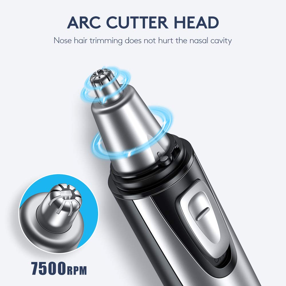 Men's Professional 2 in 1 Nose and Ear Hair Trimmer with Rotary Stainless Steel Dual Edge Blades