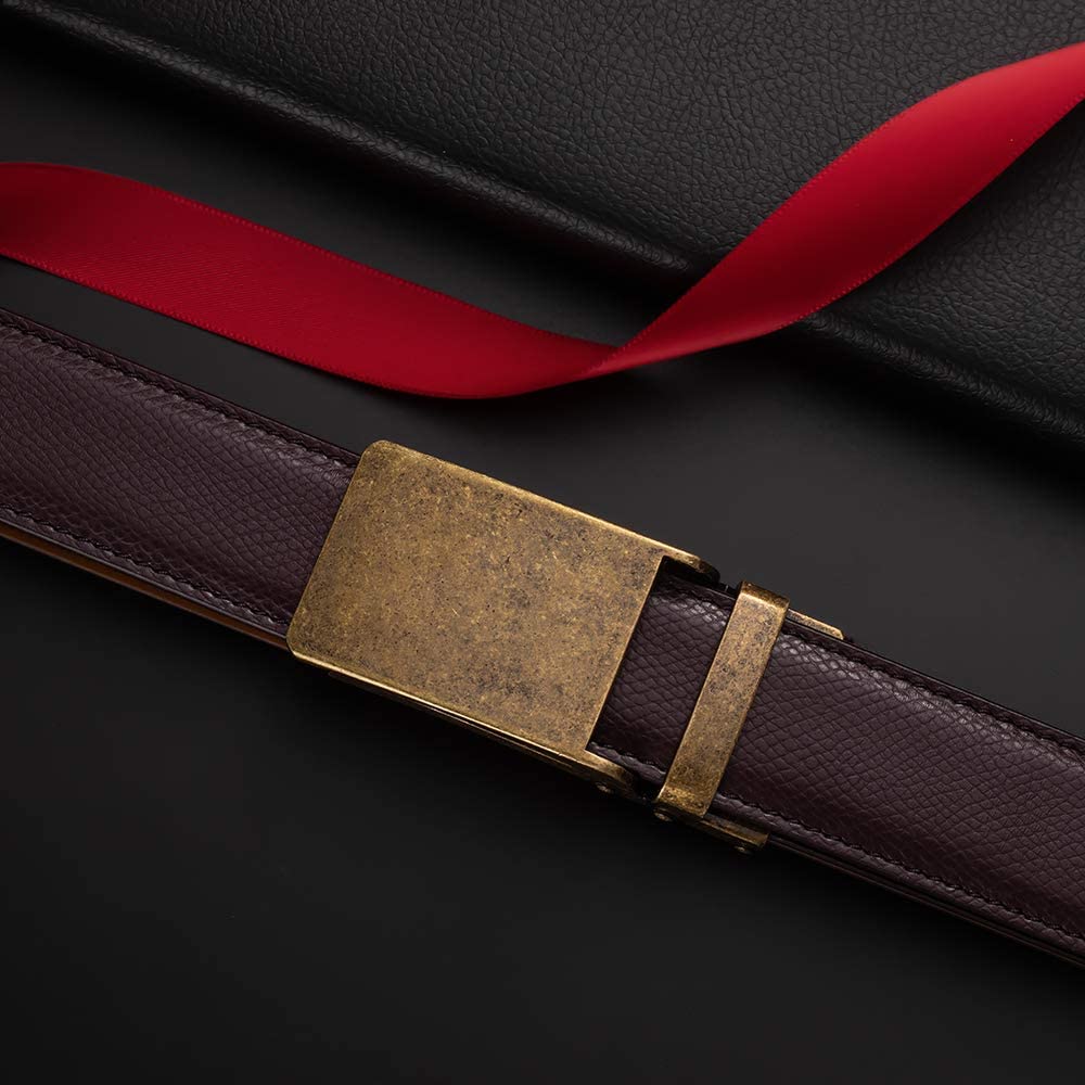 Men’s Genuine Leather Belt, Designer Dress Belt with Click Buckle & Elegant Gift Box, Basic Men's Accessories