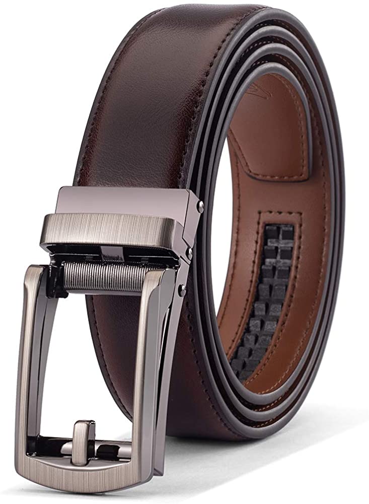 Men’s Genuine Leather Belt, Designer Dress Belt with Click Buckle & Elegant Gift Box, Basic Men's Accessories