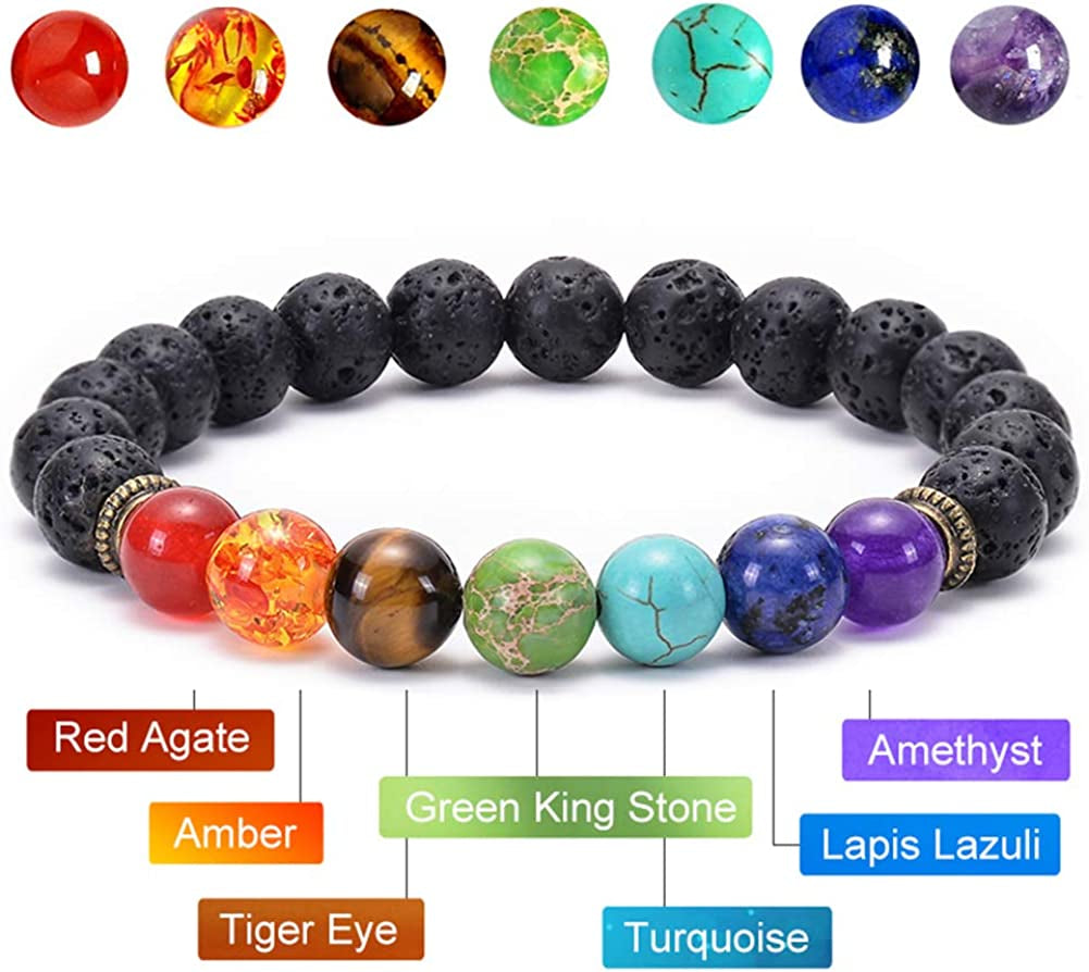  6pcs Black Lava Stone 7 Chakra Bracelets 