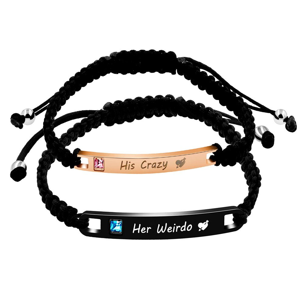 Stainless His Crazy and Her Weirdo Bracelet Set, Matching Relationship ID Couple Bracelets for Him Her (Crazy Weirdo)