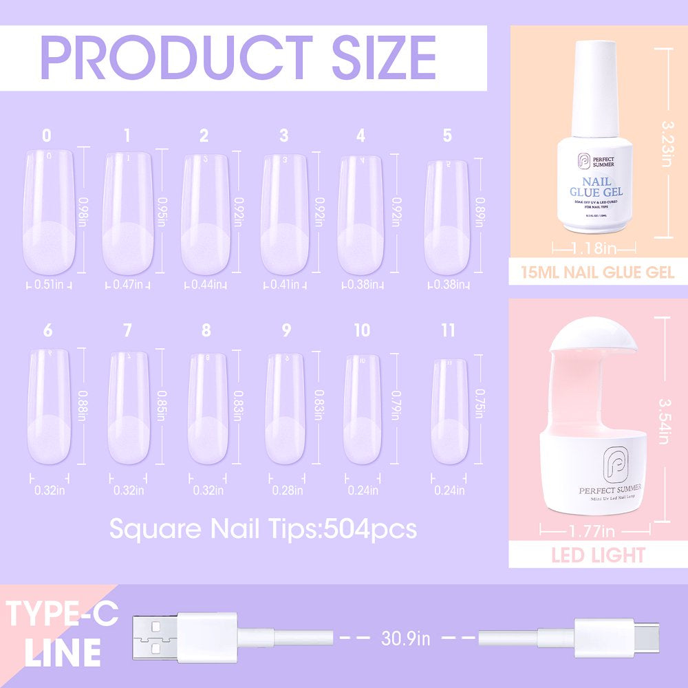 504 Piece Perfect Summer Nail Tips and Glue Gel Kit with UV Nail Light