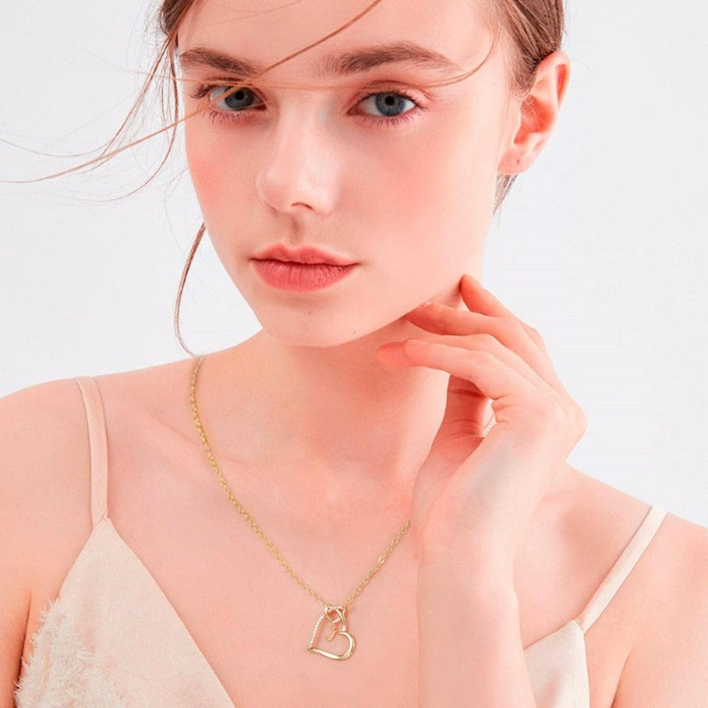 Women's 14K Gold Plated Heart Initial Necklace - Dainty Letter Initial Pendant Necklace