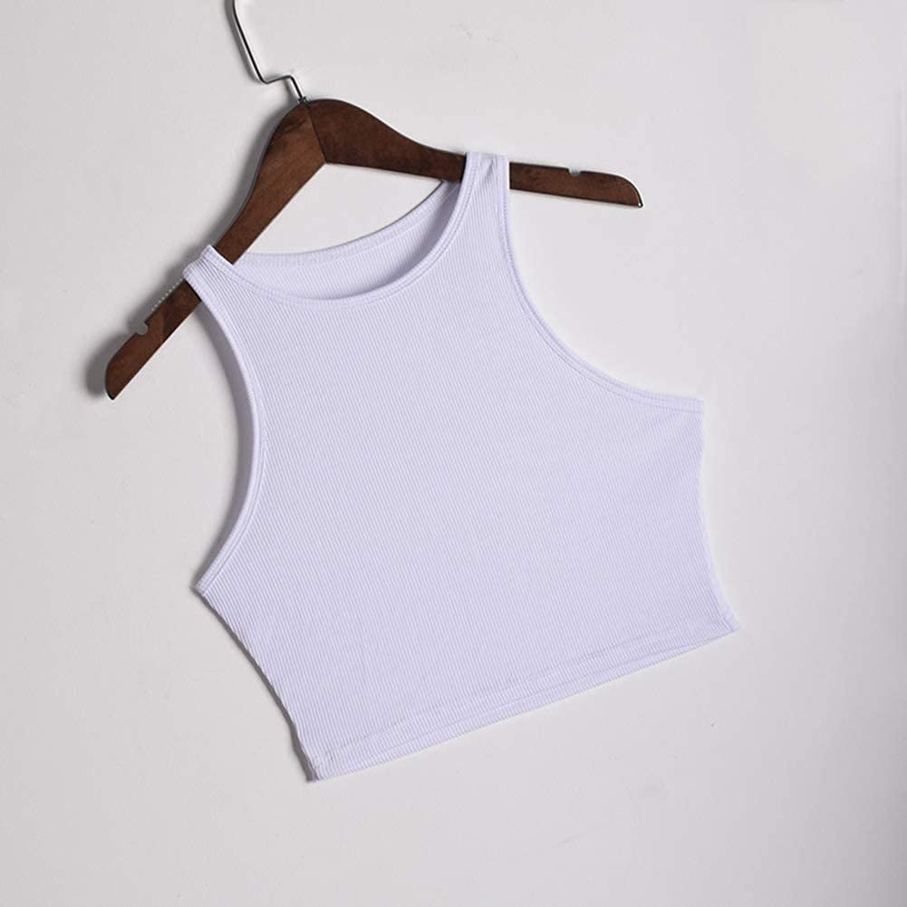 Stretchy Crop Tank Tops for Women, White Basic Cutoff Cami Top for Girls