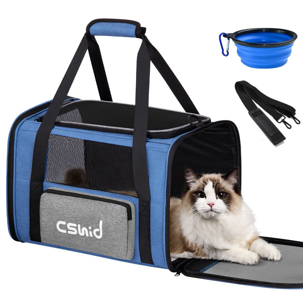 Cat Carriers for Large Cats up to 20 Lbs, Pet Cat Carrier with a Bowl Airline Approved Collapsible Soft-Sided Cat Carrier for Small Medium Cats Dogs Puppies, Blue
