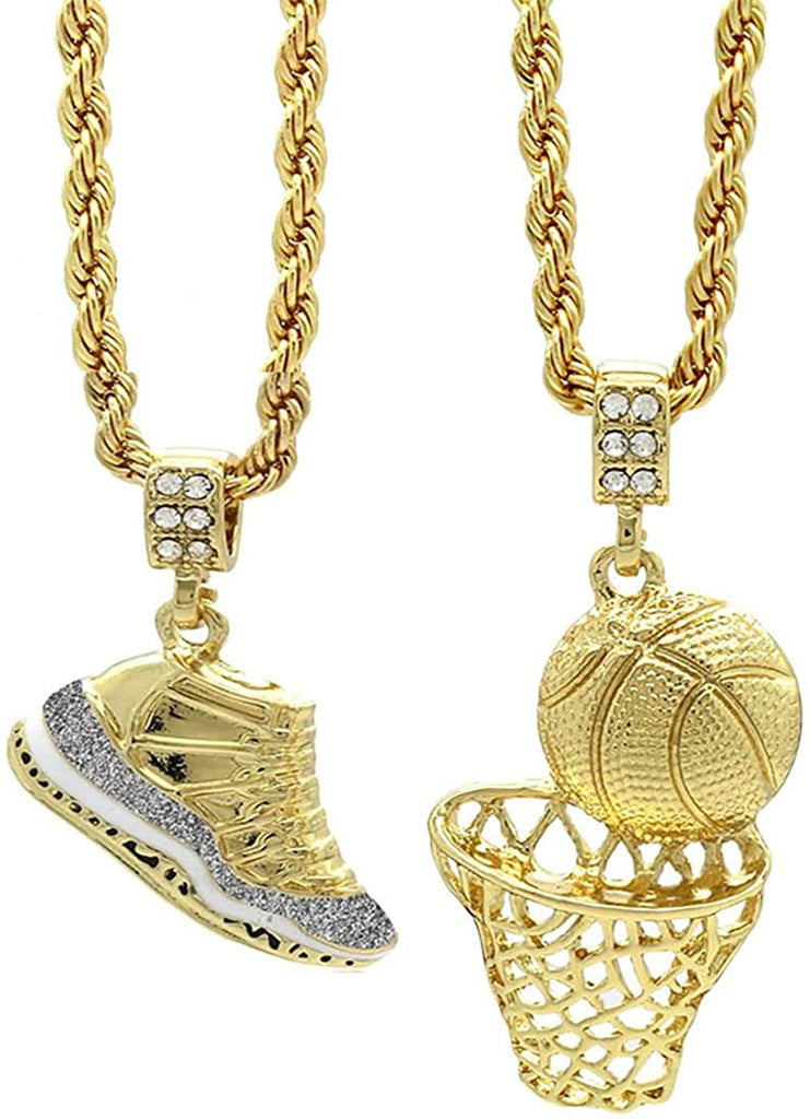 Men's Sports Necklaces -2 Gold Plated Pendants & 24" Rope Chains