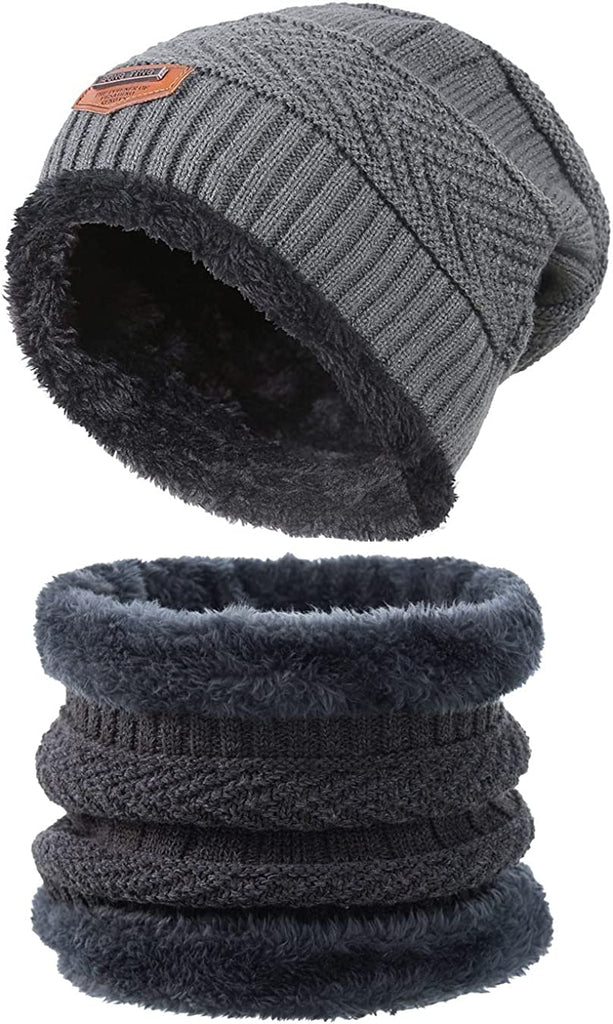 2 Piece Set Beanie Hat & Neck Scarf - Warm Thick Cable Knitted 