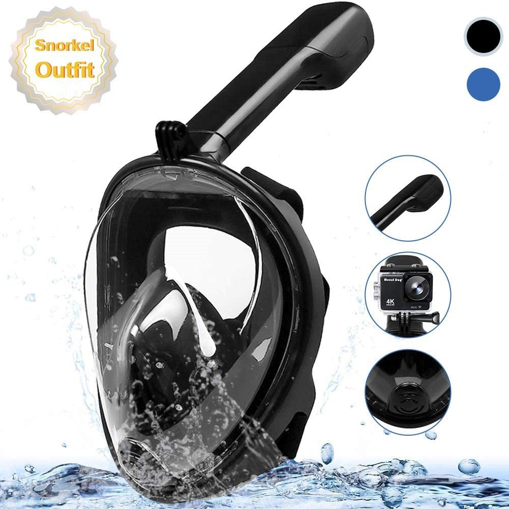 Snorkel Mask Full Face with Panoramic View and Action Camera Mount - Anti-Fog and Anti-Leak Design