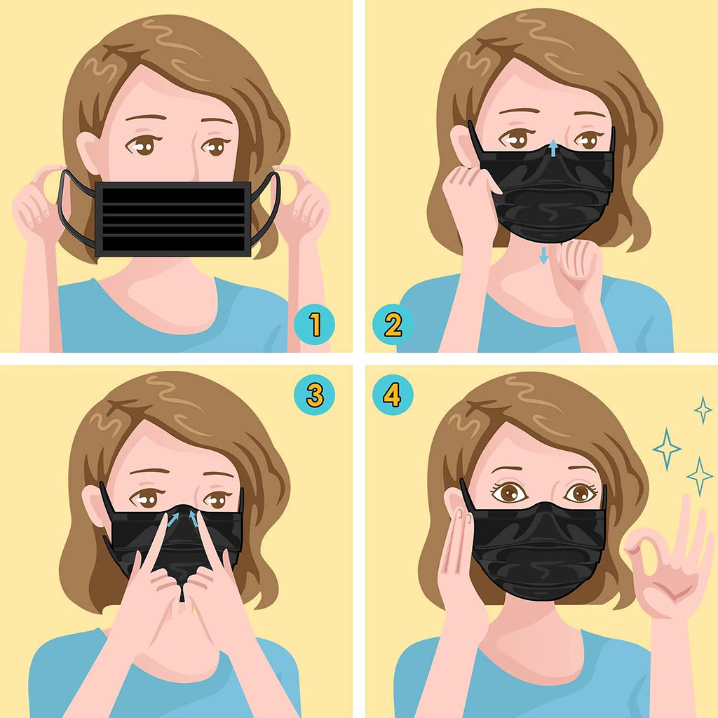 100 Piece Black Disposable Face Masks with 3 Layer Filtration