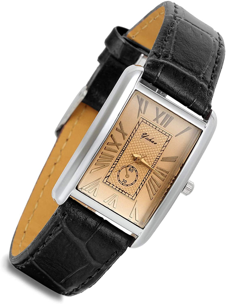 Men's Leather Retro Vintage Square Quartz Analog Crocodile Watch