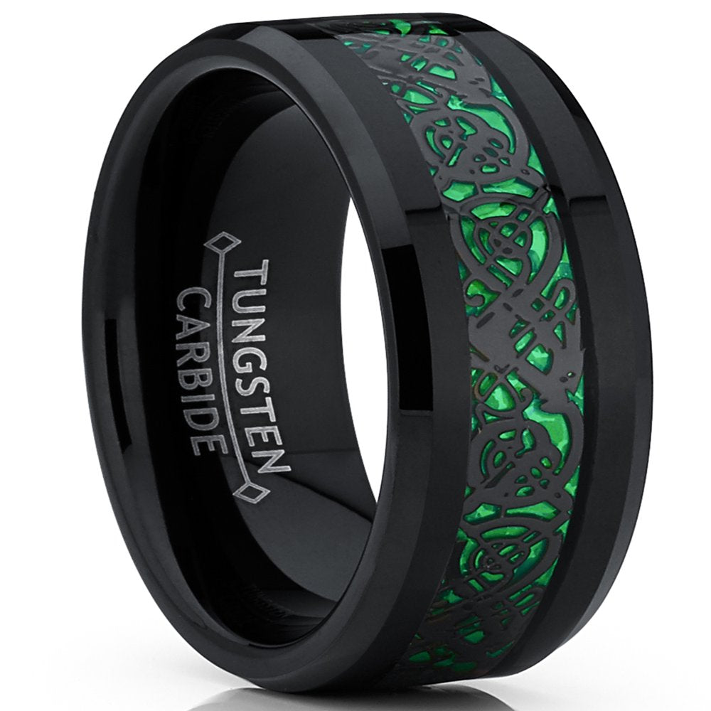 Men's Black Tungsten Red Dragon Ring Wedding Band Carbon Fiber Comfort Fit 8MM